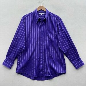Diamonte Mens 16.5 32/33 Long Sleeve Hidden Buttons Purple Stripe Stripe
